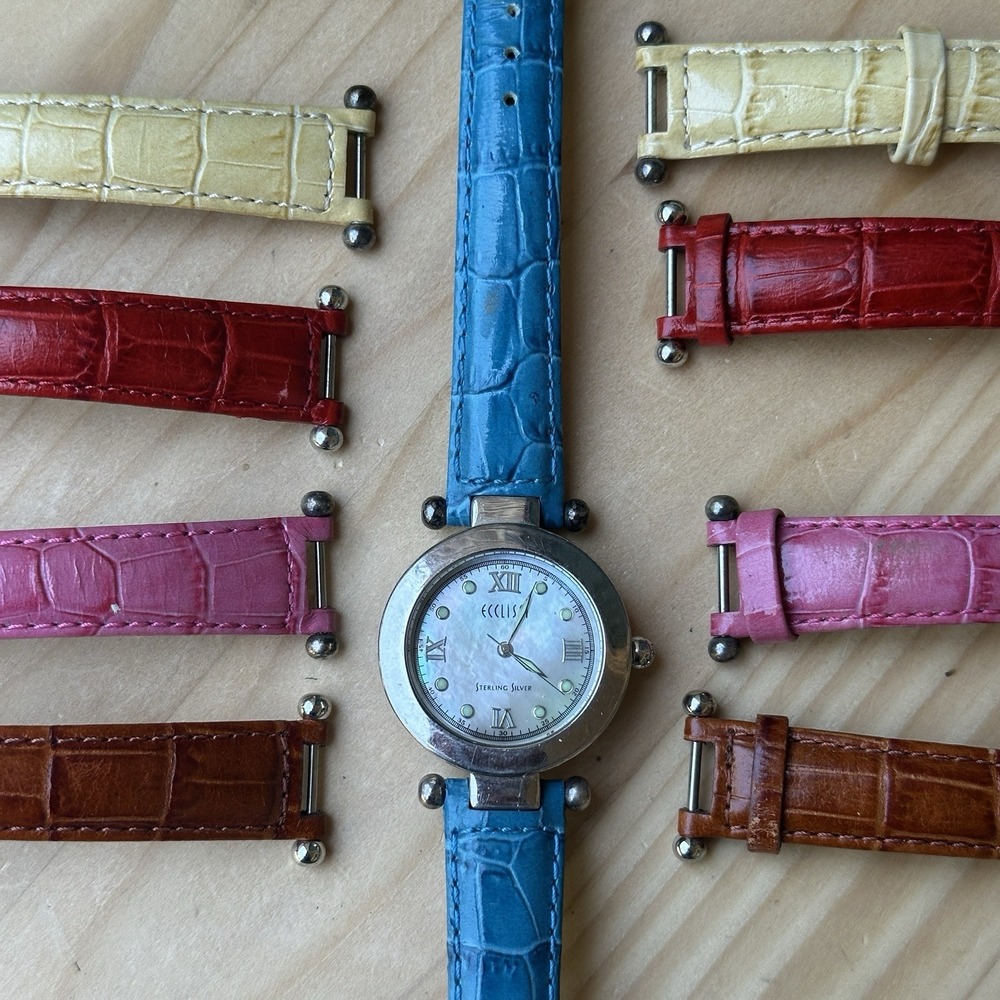 Ecclissi Ladies Watch Quartz MOP Shell Extra Leather Bands 925 Sterling 39.7g‎